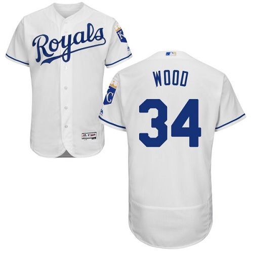 Royals #34 Travis Wood White Flexbase Authentic Collection Stitched MLB Jersey - Click Image to Close